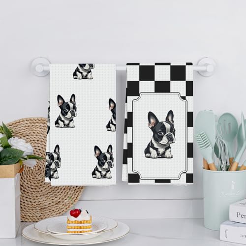 Boston Terrier Kitchen Towels Set of 2 - Cute Animal Design, 18x26in