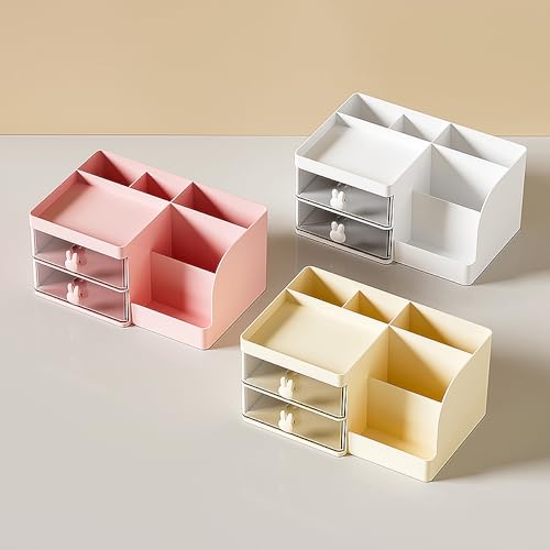 LETURE Pink Makeup Storage Organizer with 2 Drawers for Vanity and Desk
