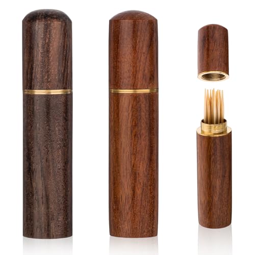 2Pack Portable Wooden Toothpick Holder - Waterproof Pocket Storage Case