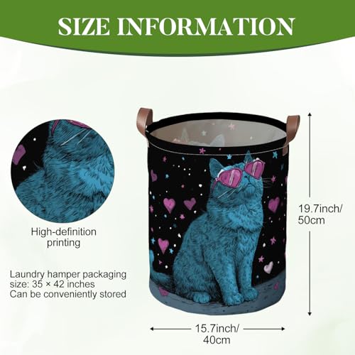 Cool Cat Laundry Basket, Colorful588 Pink Heart Sunglasses Hamper 15.75x19.7in