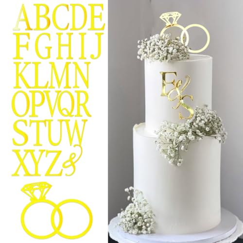 Personalized Acrylic Diamond Ring Wedding Cake Topper with Initial