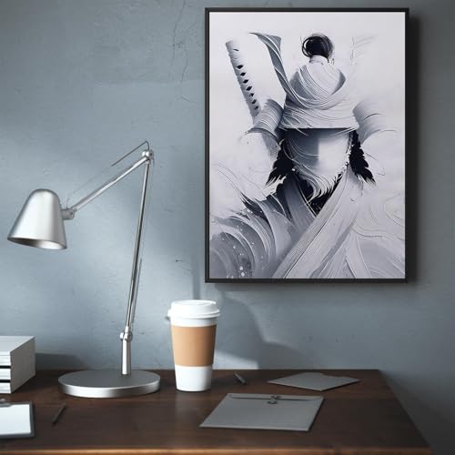 Minimalist Abstract Samurai Canvas Poster - Black & White Wall Art