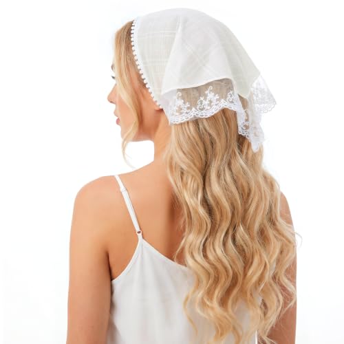 Sucrain Lace Hair Scarf Bandana for Women Adjustable Head Kerchief