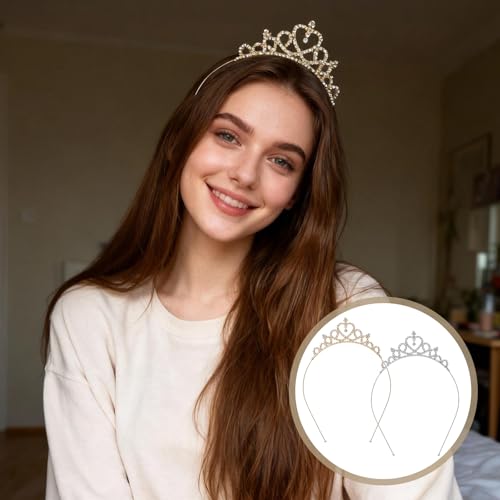 Rhinestone Tiara Headband 2-Piece Set - Gold and Silver Princess Crowns