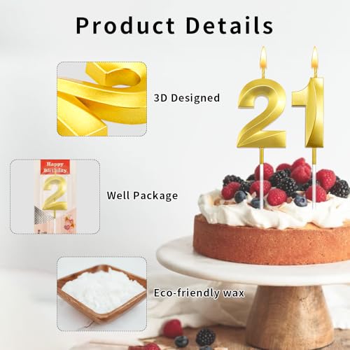 Silver Number 21 Birthday Candles - 2 Pack for Cake Decoration