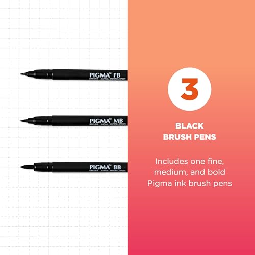 SAKURA Pigma Professional Brush Pens - Black, 3 Pack for Calligraphy