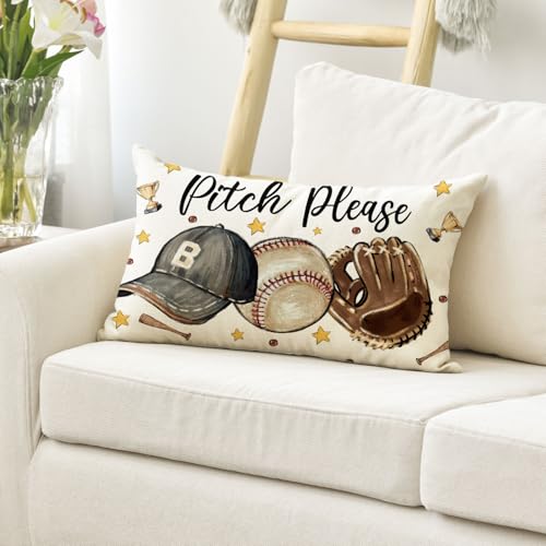 20 x 12 Inch Baseball Throw Pillow Cover - American Bat Ball Sport Cushion for Sofa & Couch