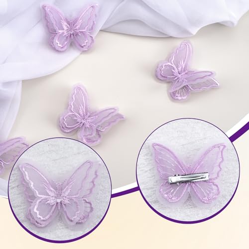 Purple Embroidery Butterfly Hair Clips Double Layer Lace Barrettes 5pcs