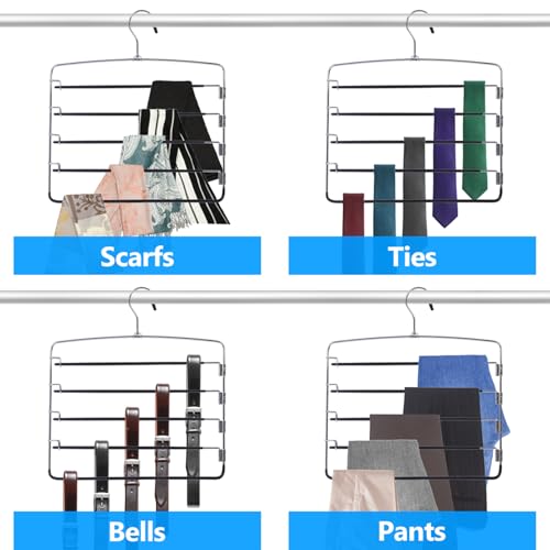 Feasteery 1-Piece 5-Tier Closet Pants Hangers with Swing Arms – Space Saving Storage