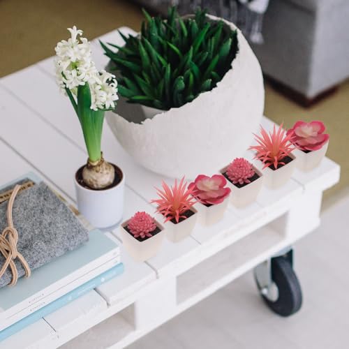Woration 6Pcs Mini Artificial Pink Succulent Plants in Pots