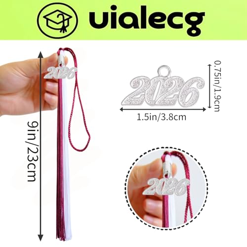 2026 Graduation Tassel - Maroon & White with Silver Charm