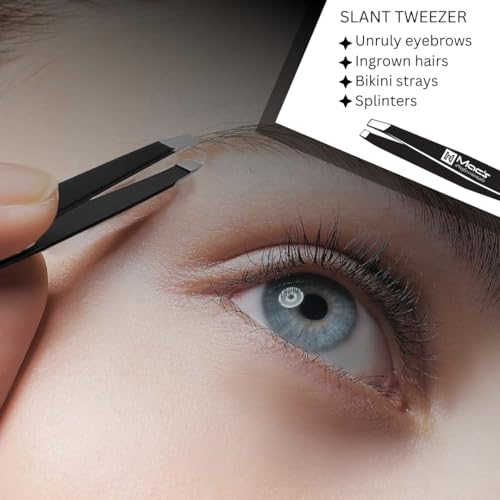 Macs Professional Tweezers Set - 3 Pcs Stainless Steel Precision Pointed & Slant Tweezers for Eyebrows and Ingrown Hair Removal