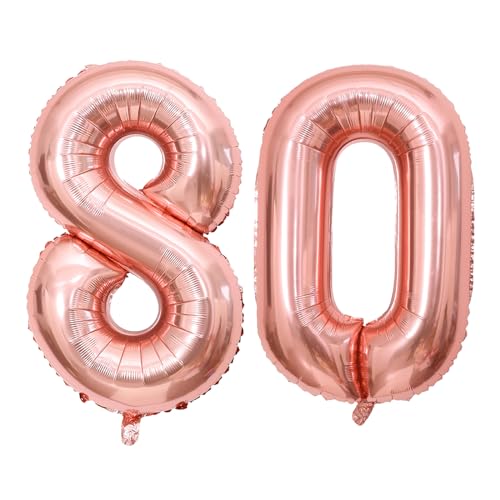 40 Inch Rose Gold Number 80 Balloons for 80th Birthday Party