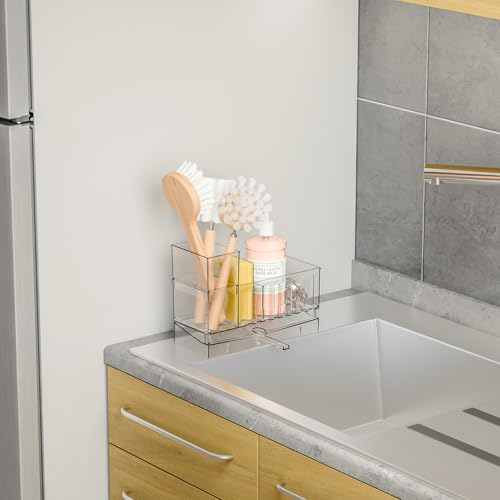 Yieach Clear Rustproof Kitchen Sponge Holder - Space Saving Caddy