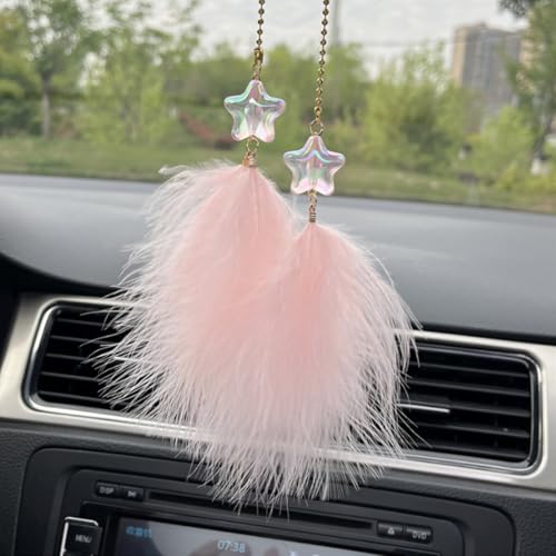 Car Rearview Mirror Charm - Fuzzy Feather & Resin Star Pendant