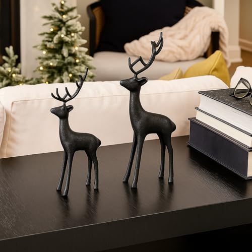 Cast Iron Christmas Deer Figurines Set - Holiday Decor for Home & Office