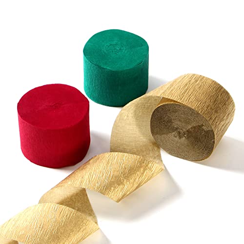 Red Green Gold Party Streamers Set - 9 Rolls for Christmas, Weddings, Birthdays