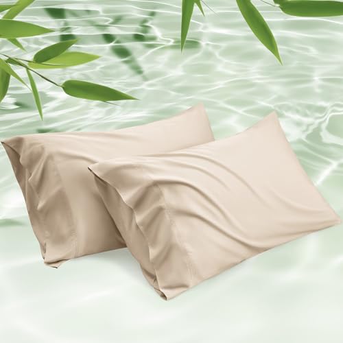 Bedsure Queen Pillow Cases, 100% Rayon from Bamboo - Beige, Set of 2