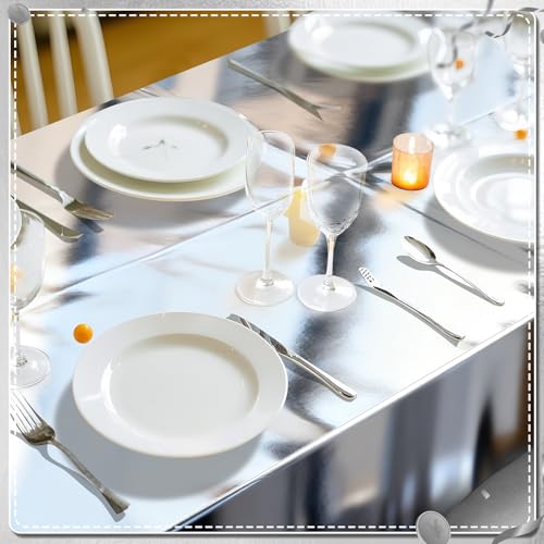 3 Pcs Silver Tablecloth Set - 54x72 Inch Disposable Foil Covers