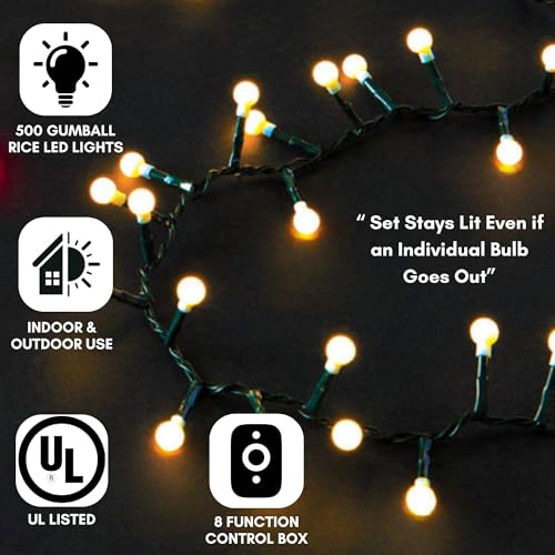 Indoor Outdoor 500 LED Rice Light Reel 36ft Green Cord White Frost Bulbs