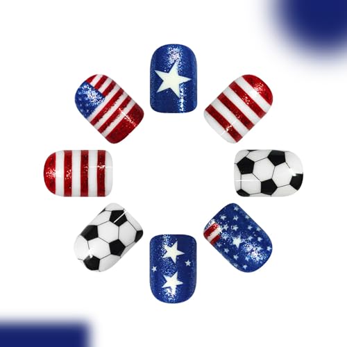 LYLYNB Patriotic American Flag Press on Nails Red White Blue Fake Nails