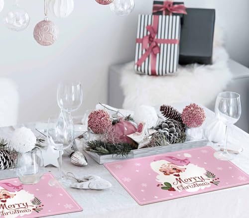 Christmas Paper Placemat Pink Santa Claus - 50 Sheets Holiday Table Decor