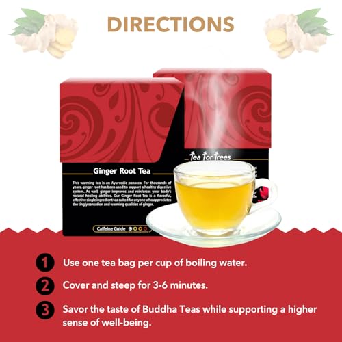 Buddha Teas Organic Ginger Root Herbal Tea, Caffeine-Free, 18 Tea Bags