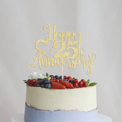 25th Anniversary Cake Topper - Glitter Golden Party Decor