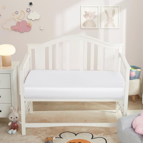 Horbaunal 2-Pack Satin Mini Crib Sheets for Pack n Play, White & Grey