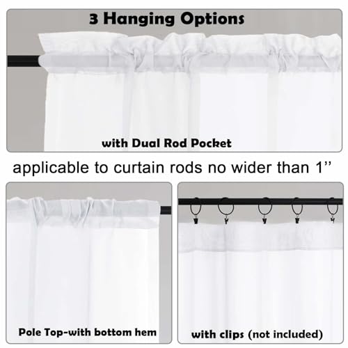 LIVEKID White Sheer Curtains - 84-Inch Long Rod Pocket Voile Drapes (2 Panels)