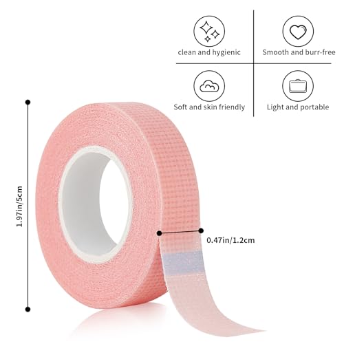 Flezoo Pink Breathable Eyelash Extension Tape, 8 Rolls Gentle Fabric Tape