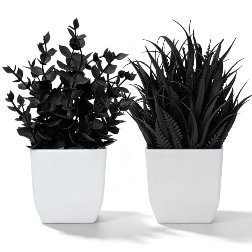 Der Rose 2-Pack Artificial Black Potted Plants for Bathroom Halloween Decor