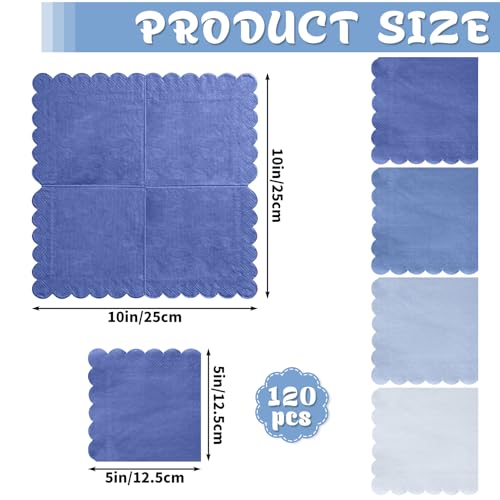 120 Pack Dusty Blue Scalloped Cocktail Napkins, 5-Inch Disposable Paper