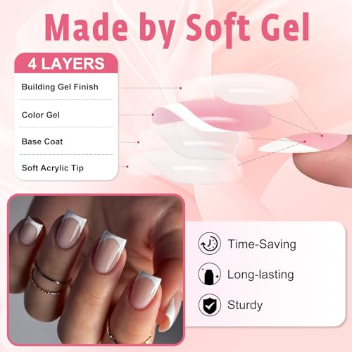 Bellelfin Short Square Press on Nails Kit - 288Pcs Glossy French Fake Nails