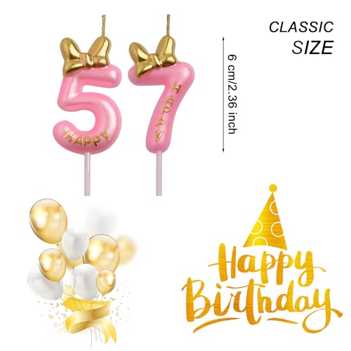 Rose Gold 57th & 75th Birthday Candles with Crown & Bow