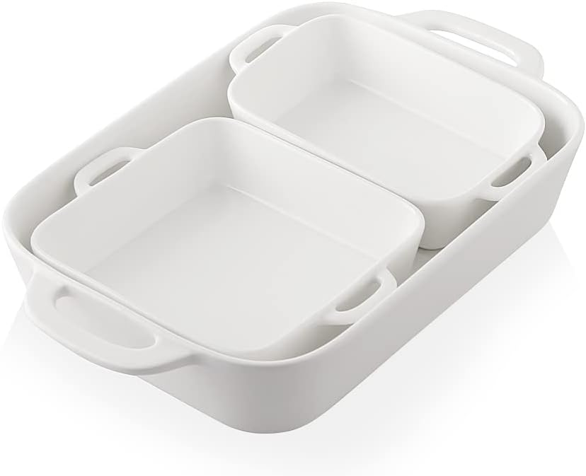 Sweejar Ceramic Bakeware Set - Rectangular Baking Dish for Casseroles & Daily Cooking | White Porcelain