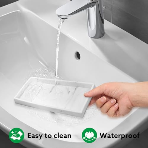 7.9" Silicone Bathroom Vanity Tray - Marble White Counter Organizer