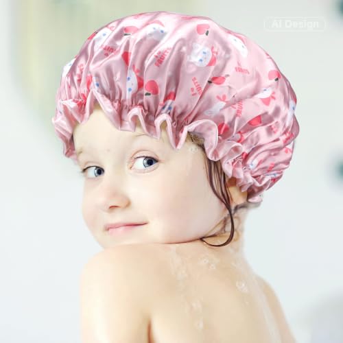 G2PLUS Kids Shower Cap 2 Pack - Cute Cartoon Waterproof Bath Hat for Toddlers