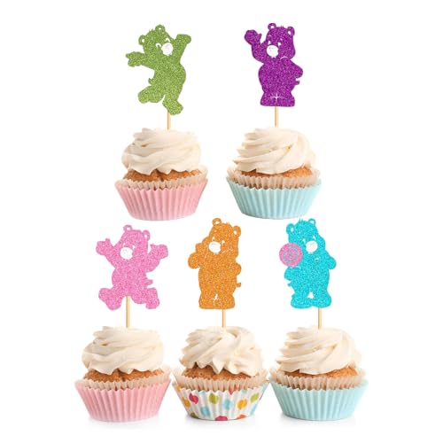 25Pcs Colorful Bear Cupcake Toppers for Kids Birthday & Baby Showers