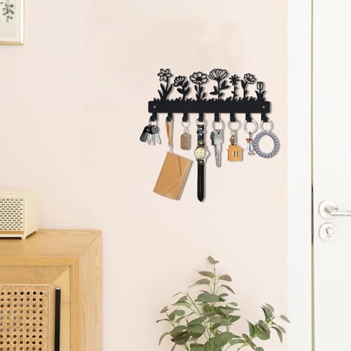 Wall-Mounted Key Holder with 8 Hooks - Cute Flower Design