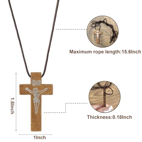 4-Piece Natural Wooden Cross Necklaces for Men & Women
