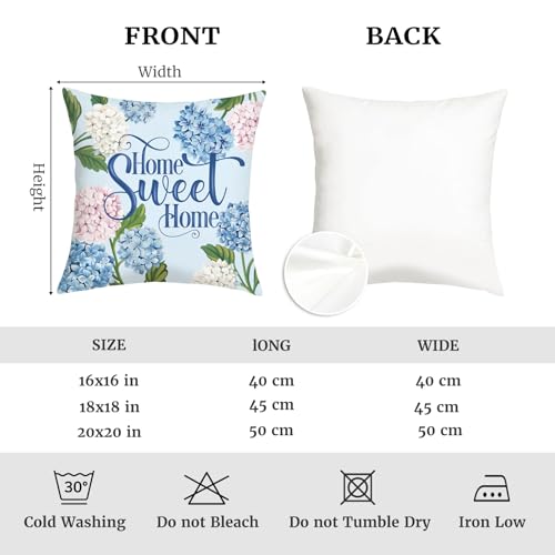18x18 Set of 4 Blue Hydrangea Velvet Pillow Covers - Hidden Zipper, Seamless Design