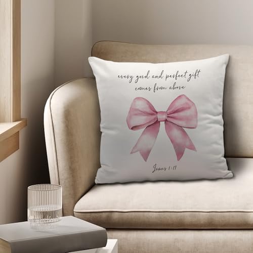 Christian02 Coquette Pink Bow Pillow Cover 18x18 - Flannel Decorative Cover for Girls Room