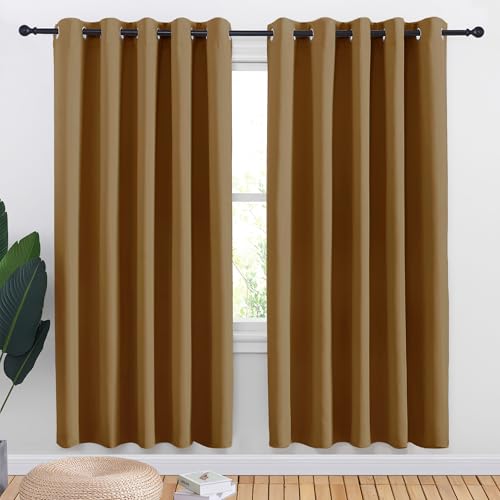 NICETOWN Blackout Curtains, 70" x 72" Gold Brown Thermal Insulated Drapes
