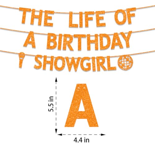 Orange Glitter Showgirl Birthday Banner for Women & Girls