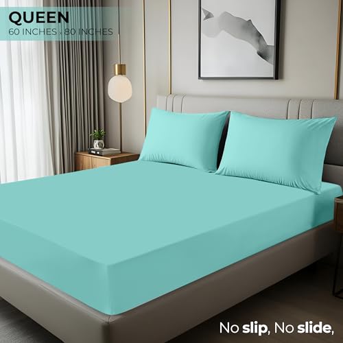 Queen Fitted Sheet - Ultra Soft Spa Blue, 15 Inch Deep Pocket