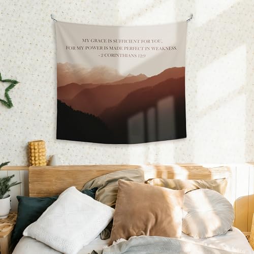 Christian Mountain Tapestry Bible Verse Wall Hanging 50x60 Inch