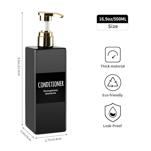 Deroanbott 16.9oz Soap Dispenser Set - 3 Black Plastic Bottles with Gold Pumps