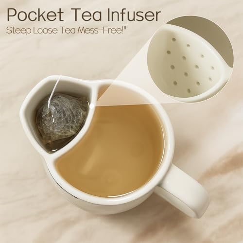 White Cow Mug with Built-in Tea Bag Holder & Spoon - 17oz Ceramic Animal Cup