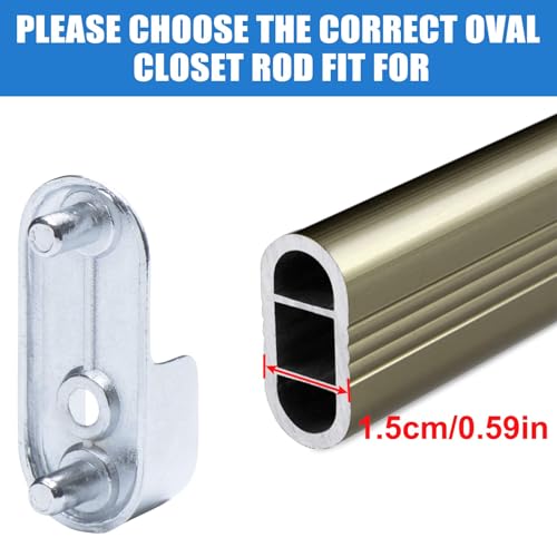 AEGYPIUS 6Pcs Oval Closet Rod End Supports, 15mm x 30mm Wardrobe Brackets